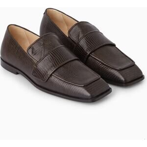 COS Square-Toe Leather Loafers Brown Lizard